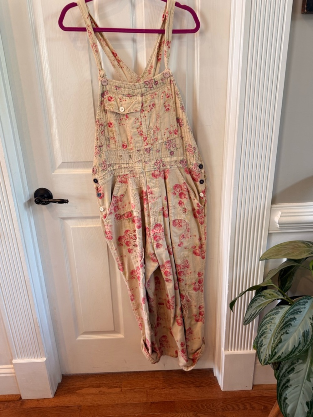 Magnolia Pearl Floral Beige Pink Overalls Romper
